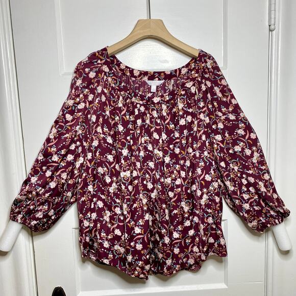 Floral Blouse Womens Large Chocolate Brown Dark Cottagecore Fairy Fall Romantic - Picture 1 of 14